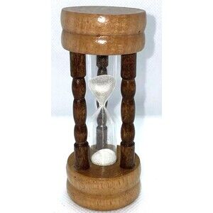 VTG Wooden Hourglass Timer 3-Minute White Sand Japan Mid-Century 4" Generic 50s